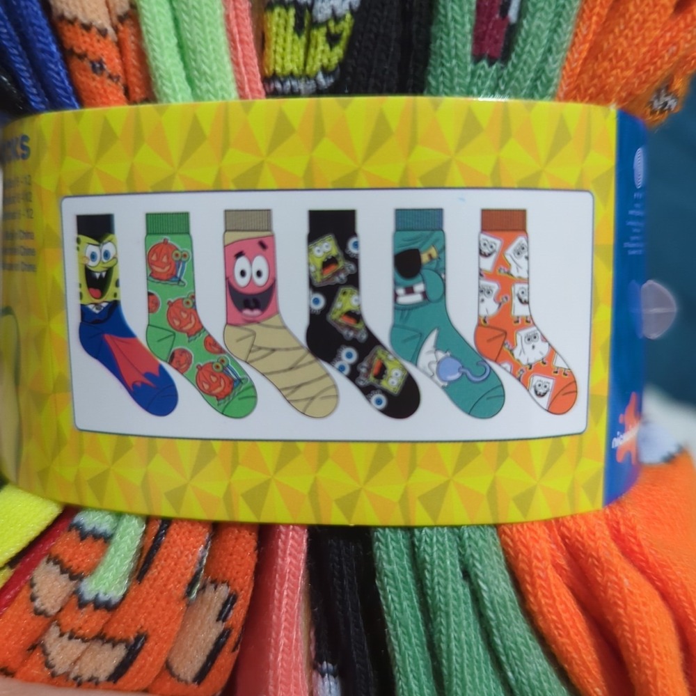 New Halloween Spongebob Squarepants 6 Pair Crew Socks Ghosts 6-12